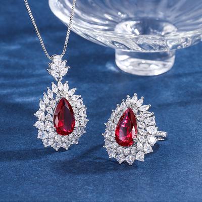 Set di Gioielli Simulazione Rubino Rosso Ciondolo Anello Pietra Principale 8 * 14