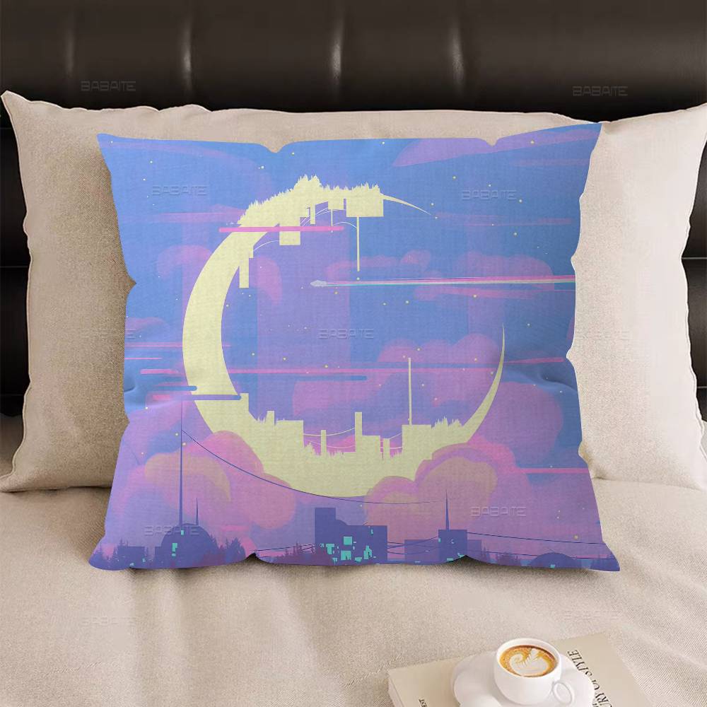 Pink Pastel Anime Moon Office Cushion Pillowcase Car Cushion Cover45X45CM Lumbar Pillowcase Sofa Pillowcover