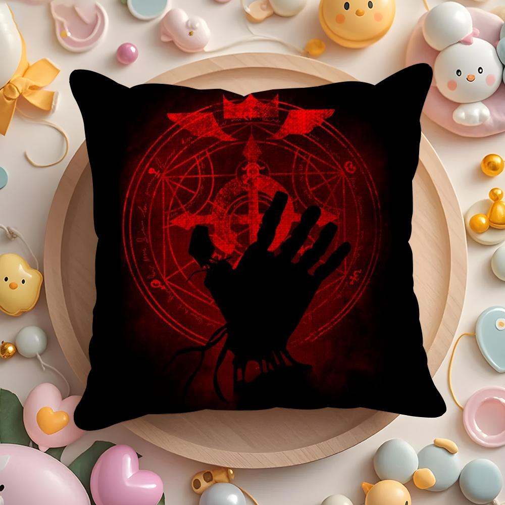 F-Fullmetal A-Alchemist Cushion Cover Linen Organic Fabric Double-Sided Printing Breathable Pillow Case Sofa Home Decor Gift