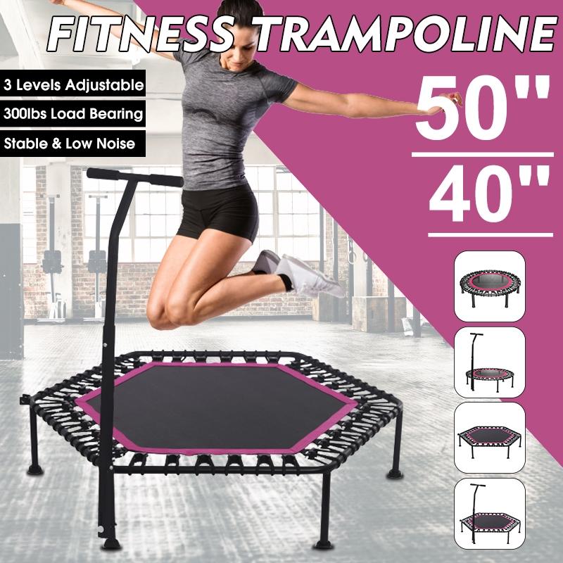 

40/50 6pcs Adjustable Handle Bar Indoor Trampoline Gym Fitness Trampoline for Adults Kids Safety Jump Sports Training with 3 Levels 40‘’with handle