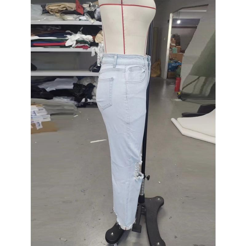 Damen Neue Mode Loose Hole Straight Jeans