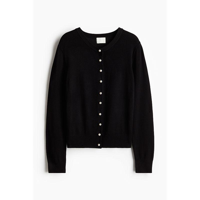 

HM Women s Woolen Sweater Autumn Outerwear Cardigan Thin round Neck Knitting Outwear 1237776 Black 155/76