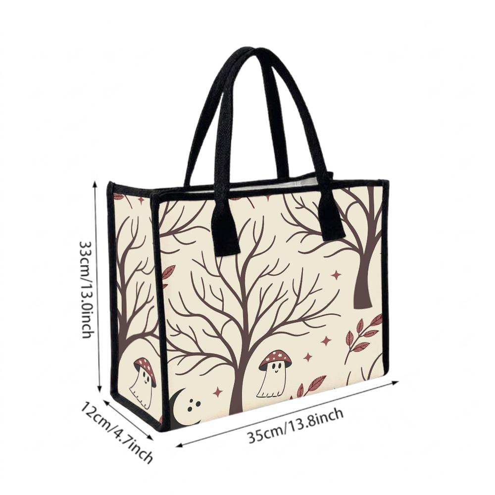 Cute Ghost Fall Tree Printed Tote Bag Casual Large Capacity Handbag for Daily Use