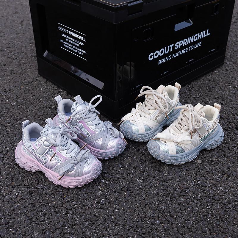 Children's Fashion Sneakers 2025 Spring and Autumn New Girls Mesh Breathable Dad Shoes Boys Soft-soled Non-slip Running Shoes