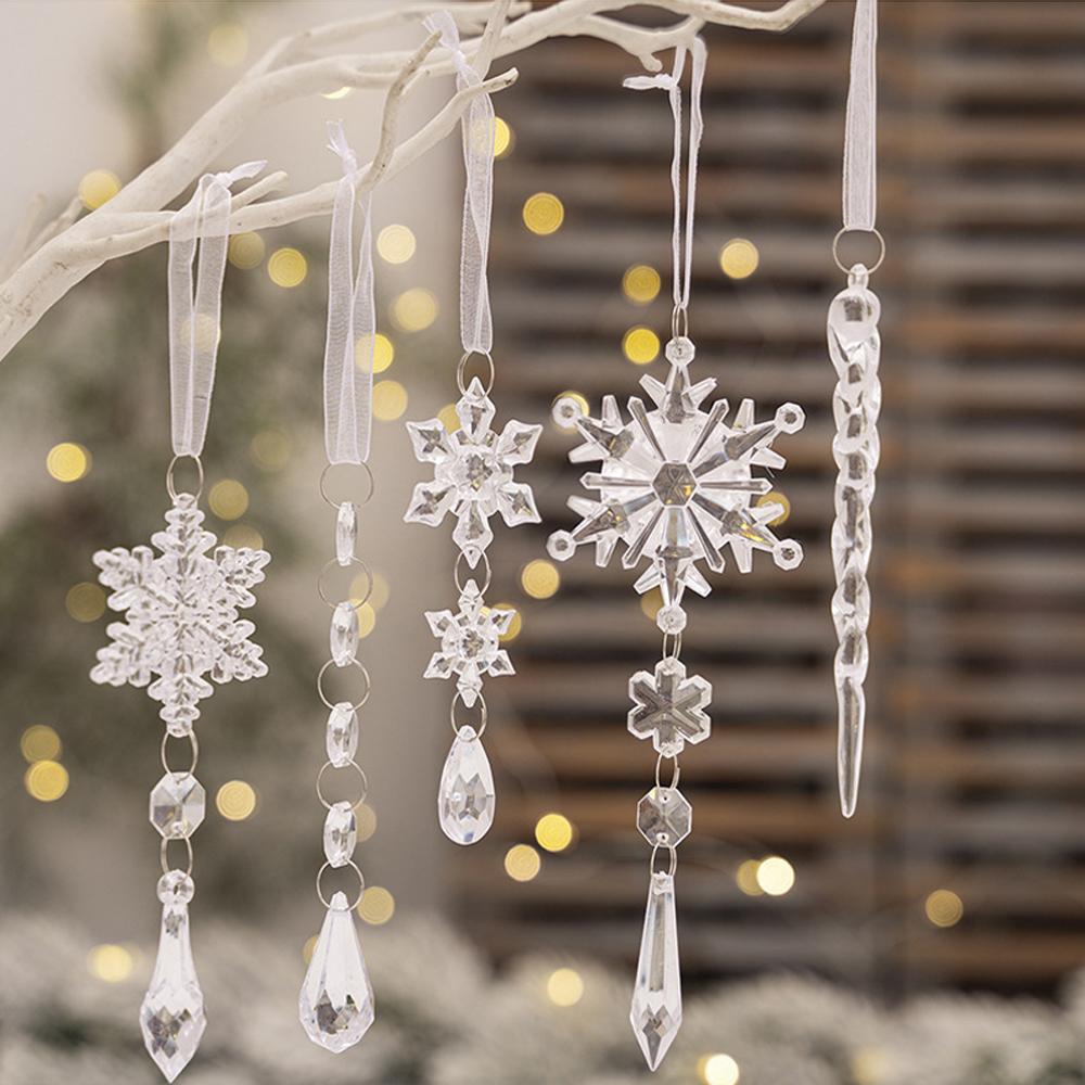 18pcs Christmas Tree Decoration Crystal Ornaments Hanging Acrylic Snowflake Drop Ornaments for Christmas Tree Winter New Year Pa