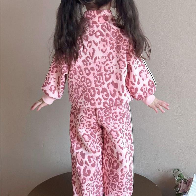 Spring Autumn Girls'  Kids Leopard Pattern Suit Coat+trousers Pants Sets Comfortable Cute Baby Clothes Children Clothing Sportswear Two-piece Set