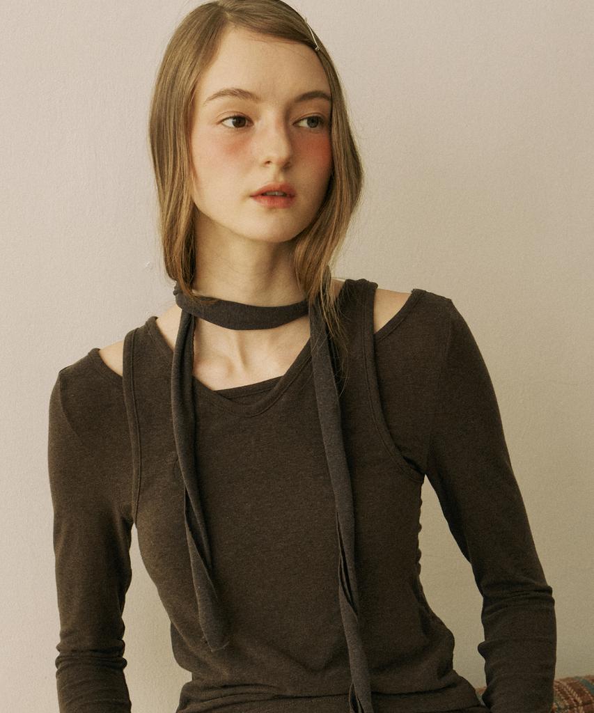 OURHOPE Wool Scarf Layered Long Sleeve - Brown