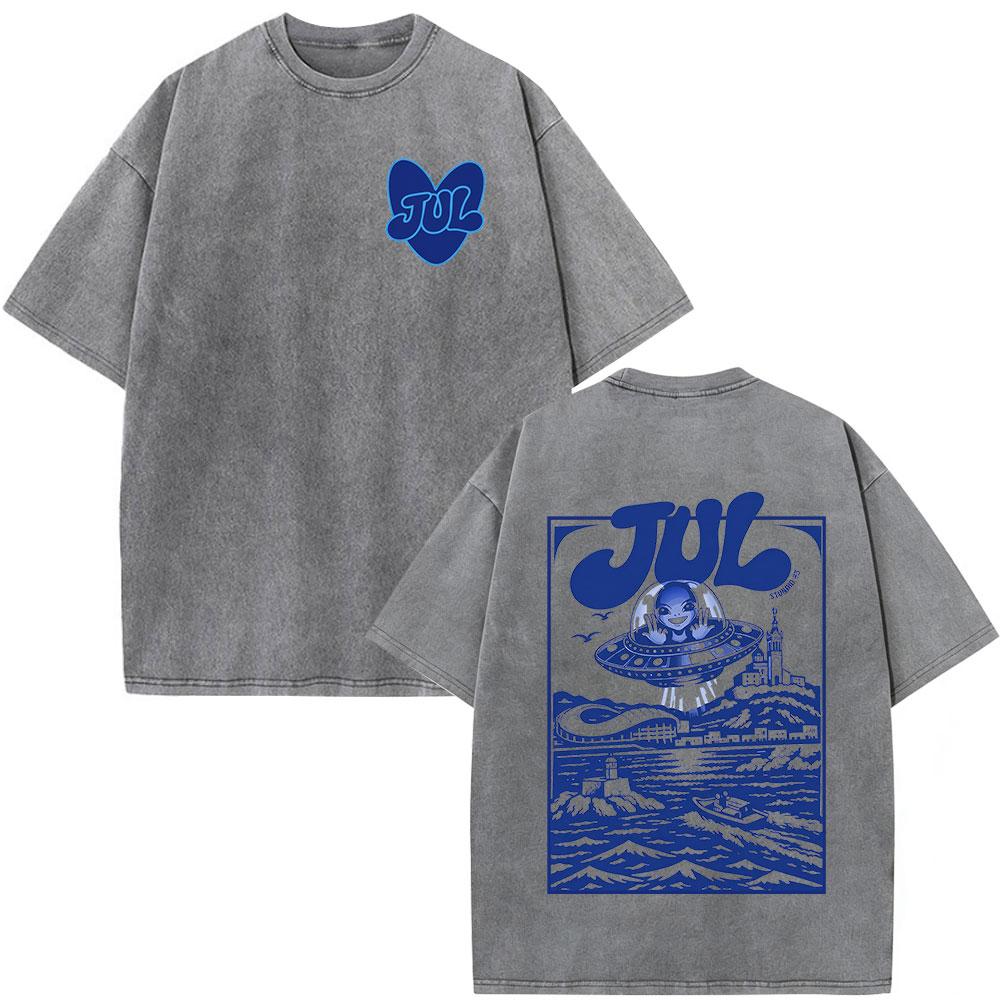 French Rapper Jul Vintage Acid Washed T Shirt Mens Women Clothing Cotton Loose Tshirt Fashion Short Sleeve Tshirts Streetwear