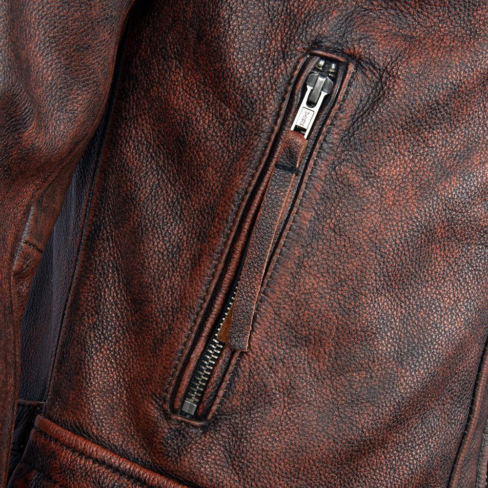 Men's Leather Jacket Vintage Red Brown Real Cow Leather CoatTurn Down Collar Spring Autumn