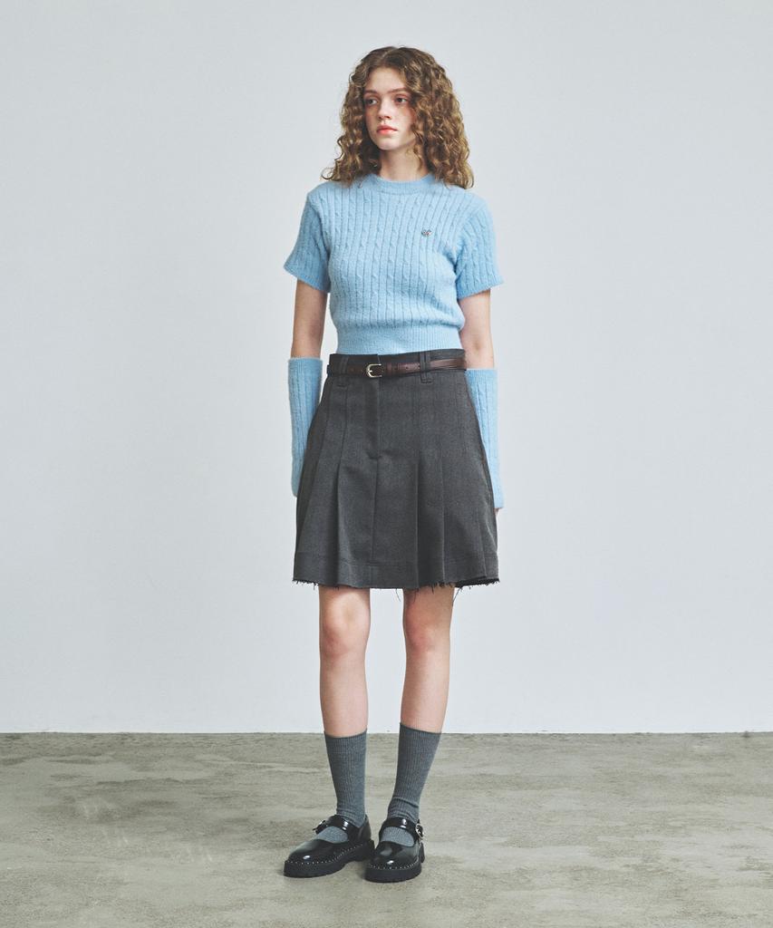 KNITTED (W) Hairy Fur Cable Crop Knit Sky