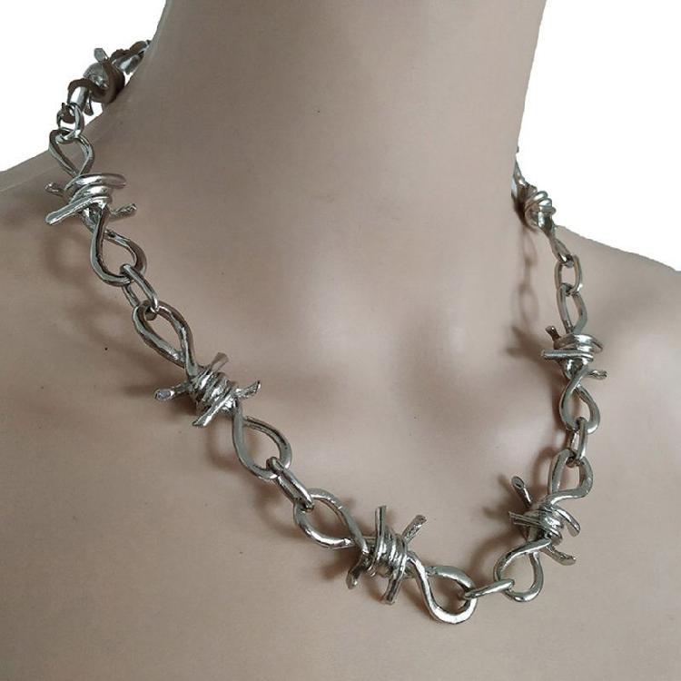 Punk Jewelry Set Barbed Wire Brambles Necklace Bracelet for Motorcyclists Bikers
