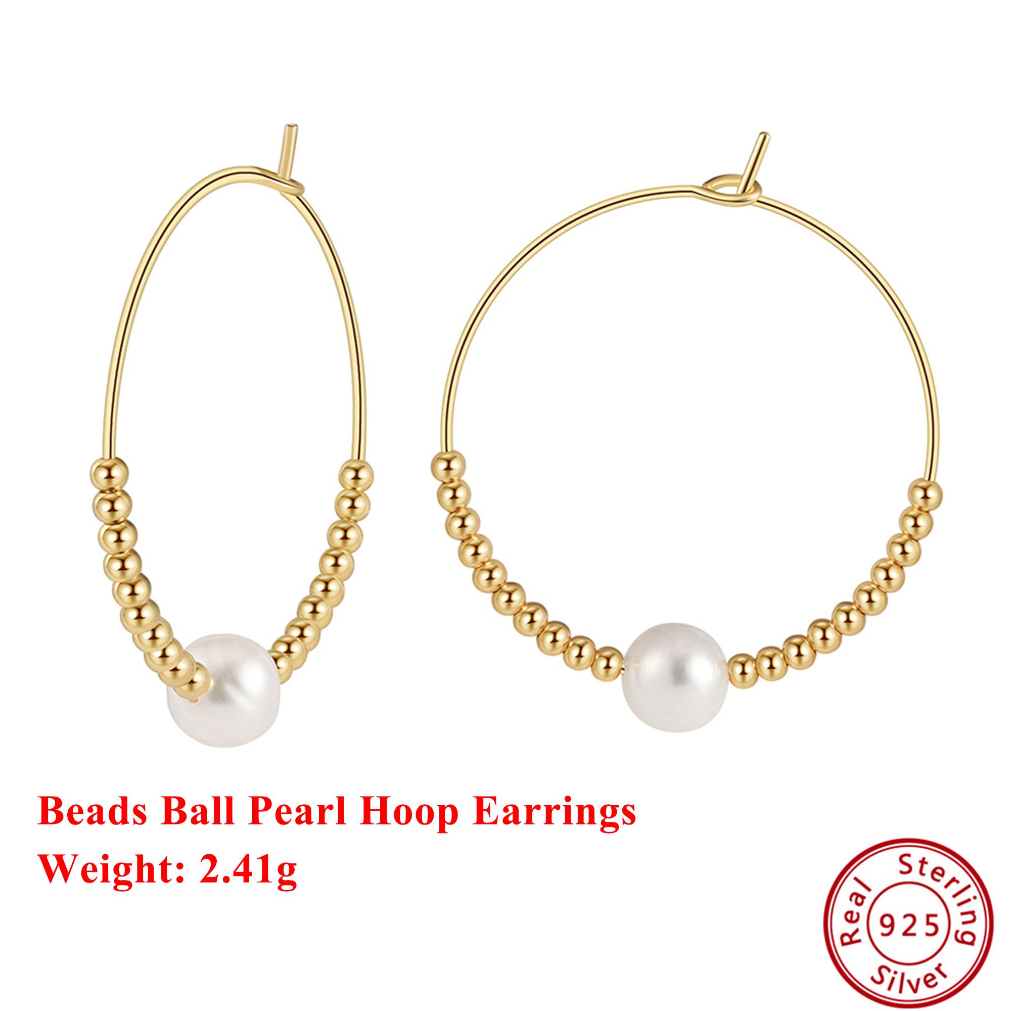 

Effie Queen 925 Pure Silver 14k Gold Beads Ball Pearl Hoop Earrings Fashionable Jewelry for Women Banquet Party Gift Ear GPE79