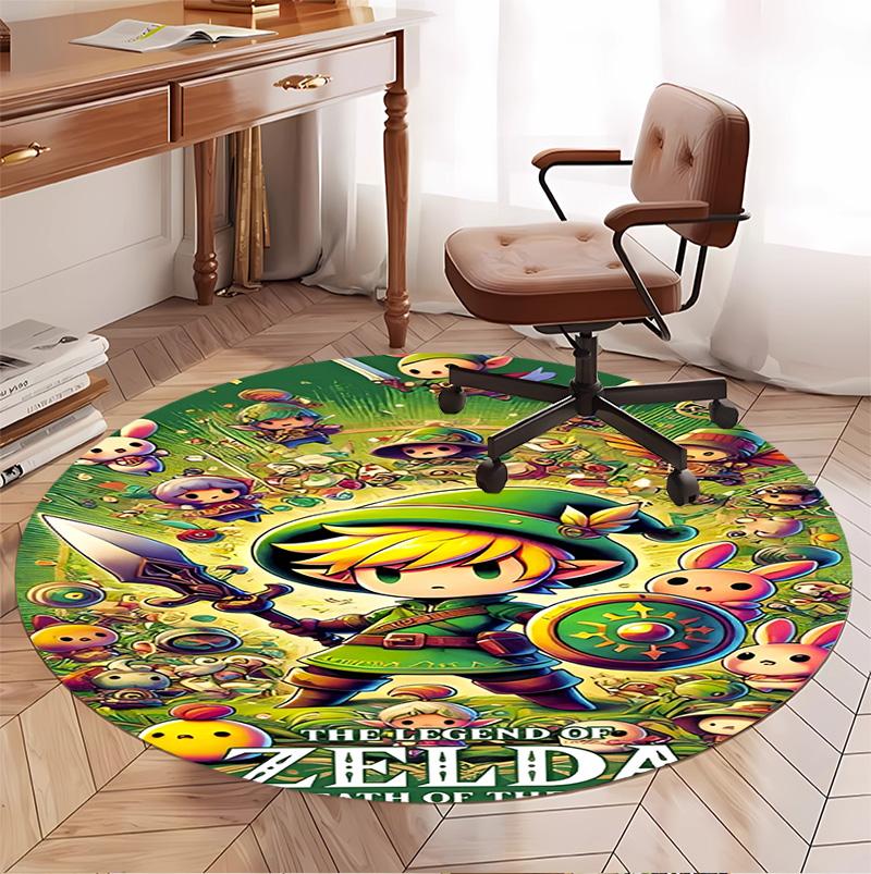 The Legend of Zelda Pattern Round Rug, Indoor/Outdoor Mat, for Picnic, Gameroom, Bedroom, Office, Living Room, Home Decor Carpet, Birthday Gift