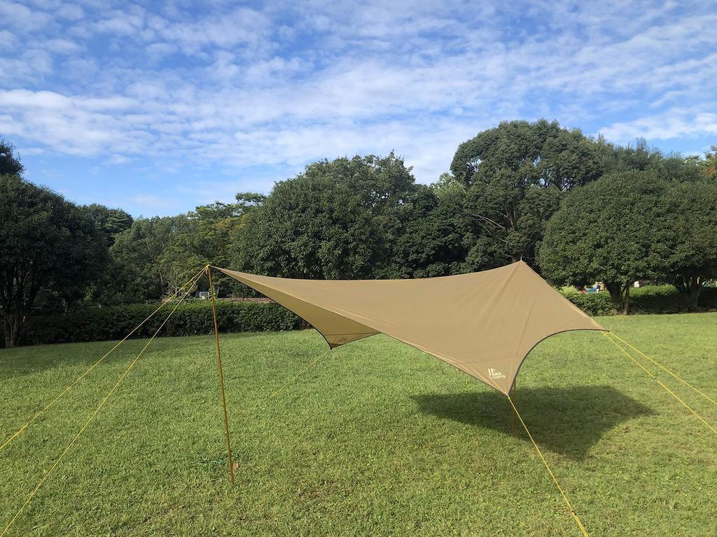 Icamp solo presenning presenning en femkant presenning lett 2 kg med 2 stolper x UV-beskyttelse vanntrykk 3000 mm solocamp solskjerming lysblokkerende UV