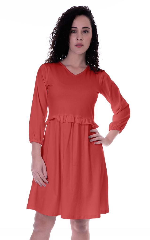 Moomaya Kleid mit langen Ärmeln und geraffter Taille, lässig, fließend, schwingend