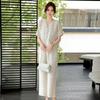 Women's Chinese Style Summer Two-Piece Set: Stylish Short Sleeve Top and Pants for Middle-Aged and Elderly