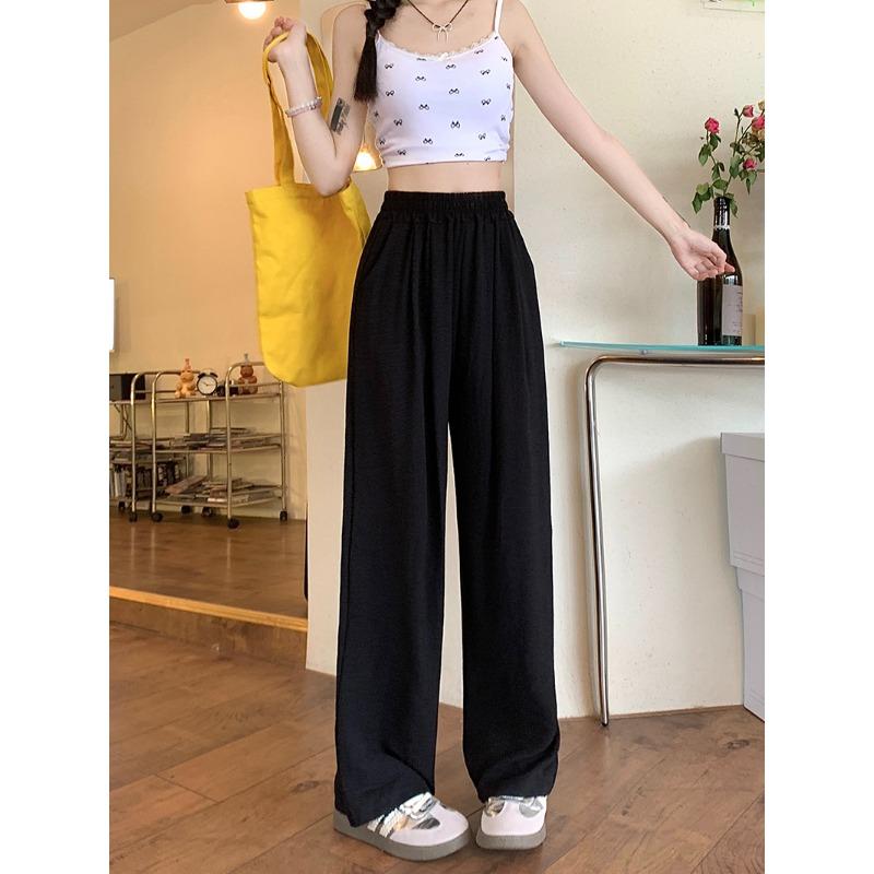Blue Simple Casual Wide-leg Pants for Women New High Waist Drooping Small Summer Thin Cool Pants