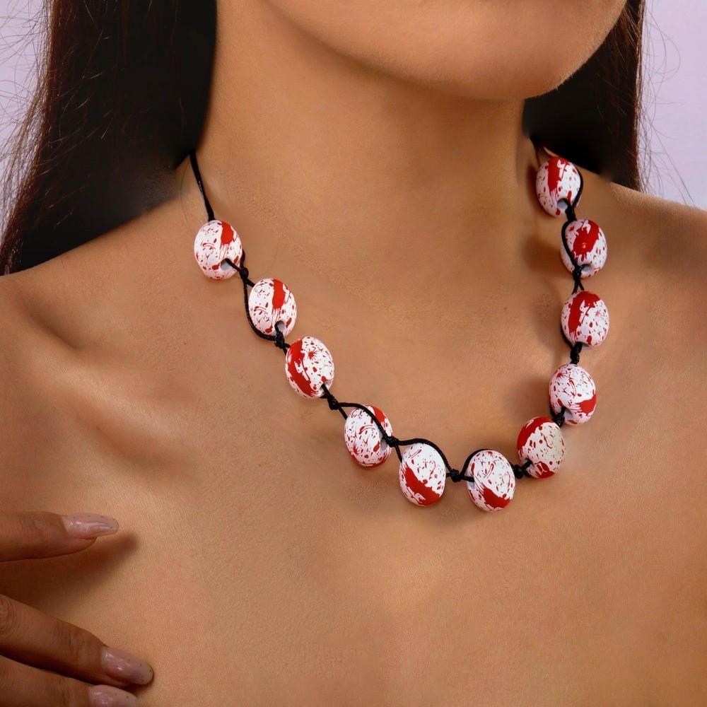 Black Rope Blood Beads Collarbone Chain Tassel Halloween Jewelry Halloween Necklace  Cosplay