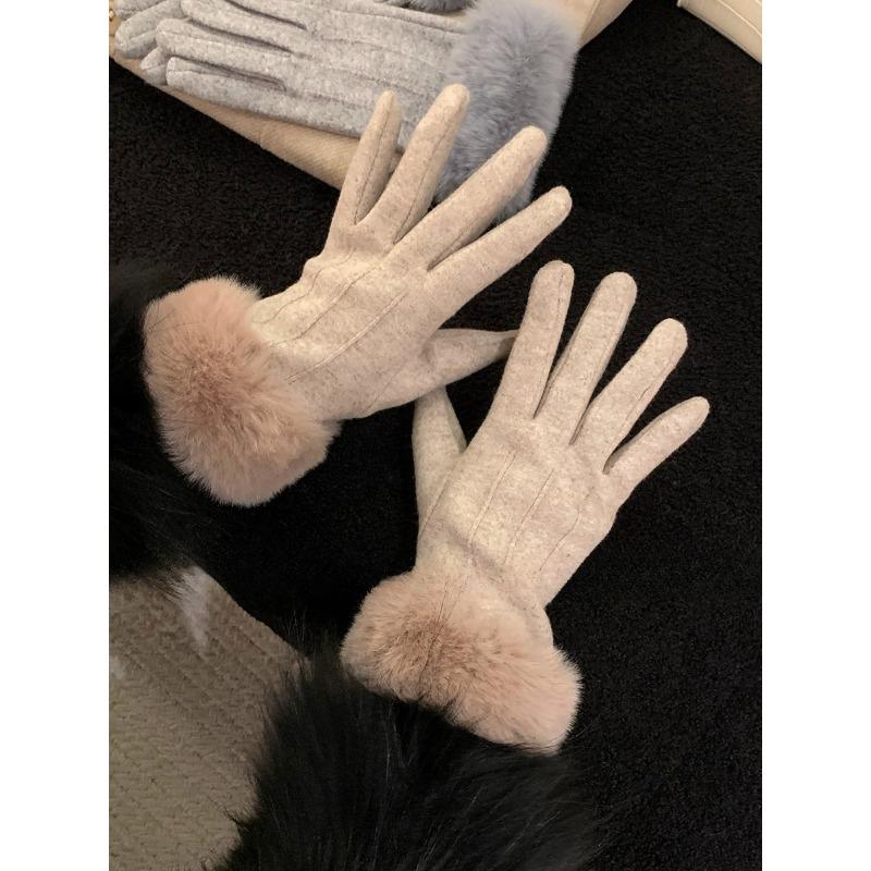 

Кашемировые перчатки для женщин в зимнем модном стиле Мех кролика плюс бархат Утолщенные теплые и морозостойкие Для вождения и езды Сенсорные One Size