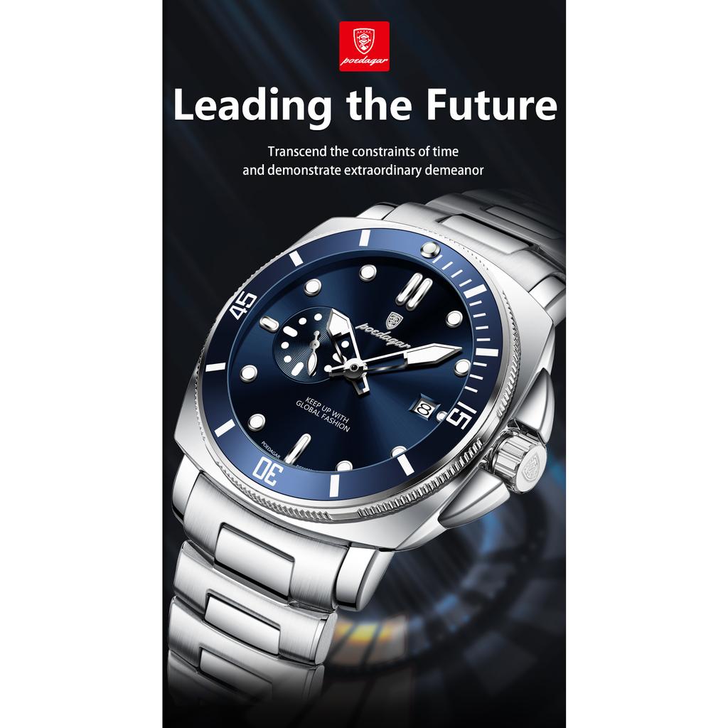 POEDAGAR Top Fashion Luxury Watch For Men Waterproof Luminous Date Men's Watches Stainless Steel Business Quartz Wristwatch