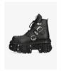 Fashion 2025 New Genuine Leather Tank Sole Punk Short Boots Short Boots Thick Sole Buckle Lace Up Boots Fashion Street Motorcycle Boots