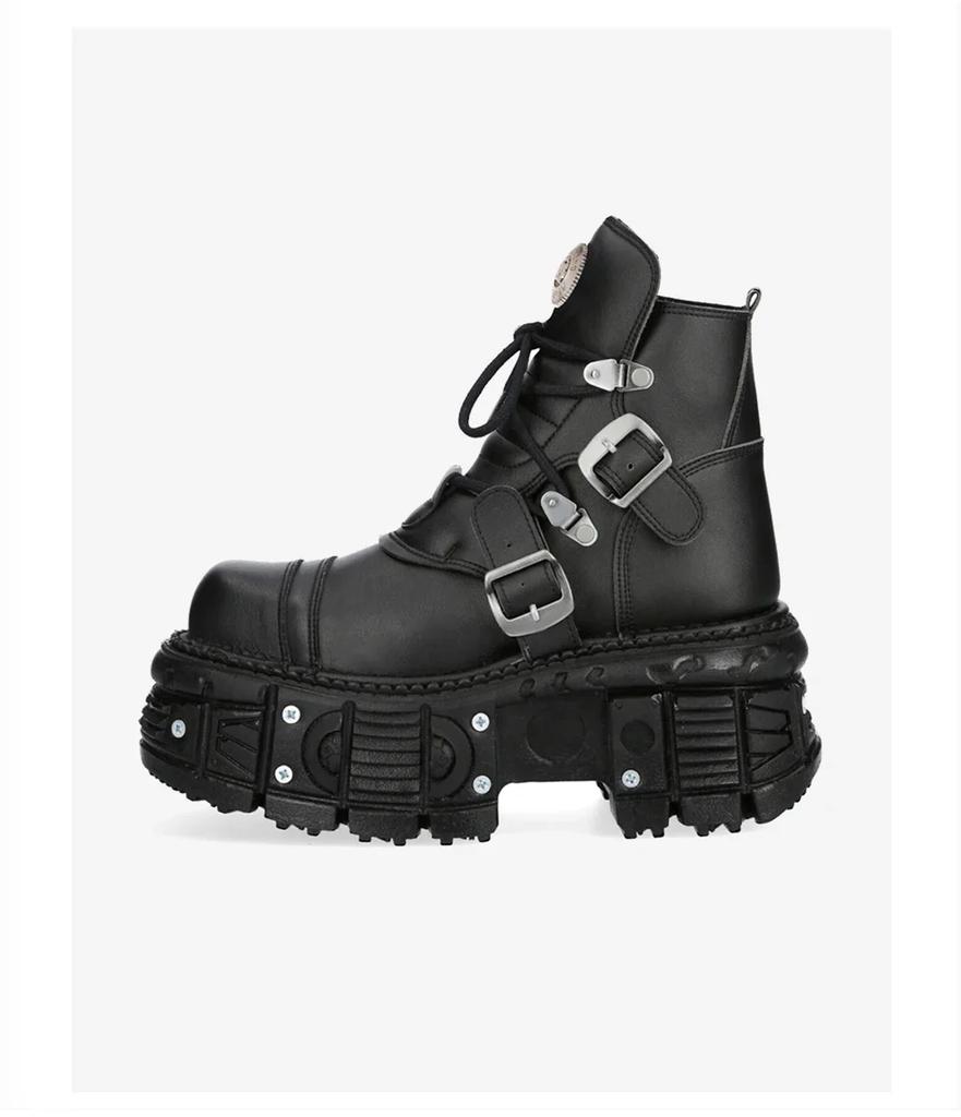 Fashion 2025 New Genuine Leather Tank Sole Punk Short Boots Short Boots Thick Sole Buckle Lace Up Boots Fashion Street Motorcycle Boots