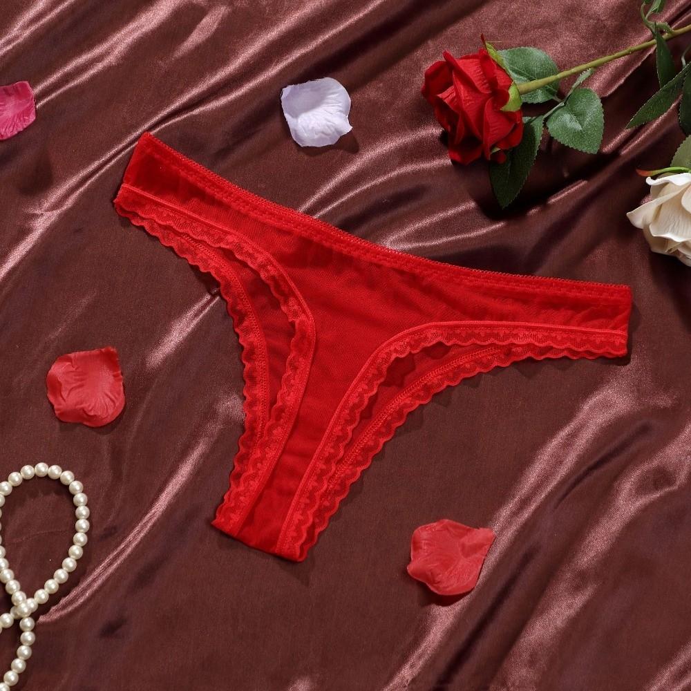 Transparent Mesh Briefs Women Low Waist Romantic T Panties Mesh Sheer Lace Thong  Ladies Girls Gift