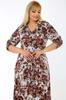 Women's Big Size Dress Long Sleeve Belted Floral Patterned Slit Shirt Dress