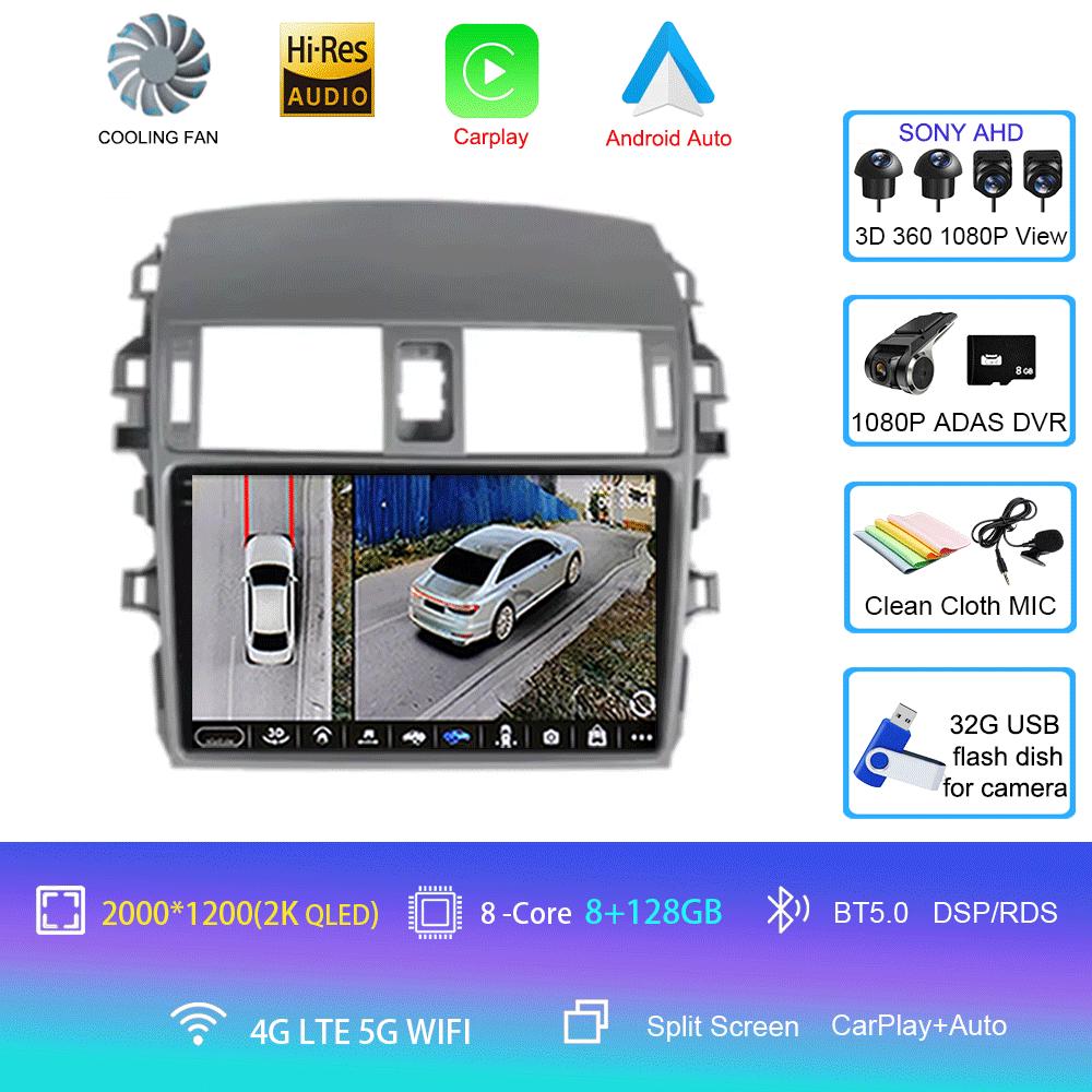 Android 14 Car Radio Carplay For Toyota Corolla 10 E140 E150 2006 - 2013 Navigation GPS Stereo Unit Android Auto No 2din 5G Wifi