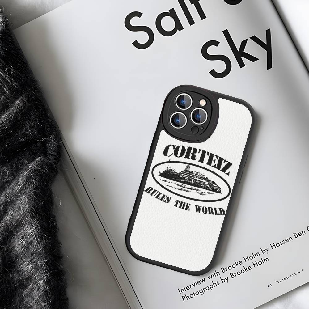 Hot Fashion C-Corteizs Leather Phone Case For IPhone 16 14 15 Pro Plus 13 12 11 Pro Max Silicone Cover