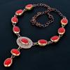 Red Coral Handmade Gemstone Necklace, Copper Electroformed Necklace Antique Jewelry, Adjustable Chain Necklace Engagement Gift