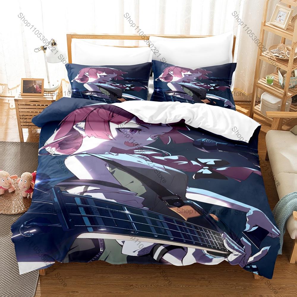 Bocchi The Rock Anime Kikuri Hiroi SICK HACK Band Purple Braided Hair Sake Lover Bedding Set Duvet Cover + 2 Pillowcases Anime
