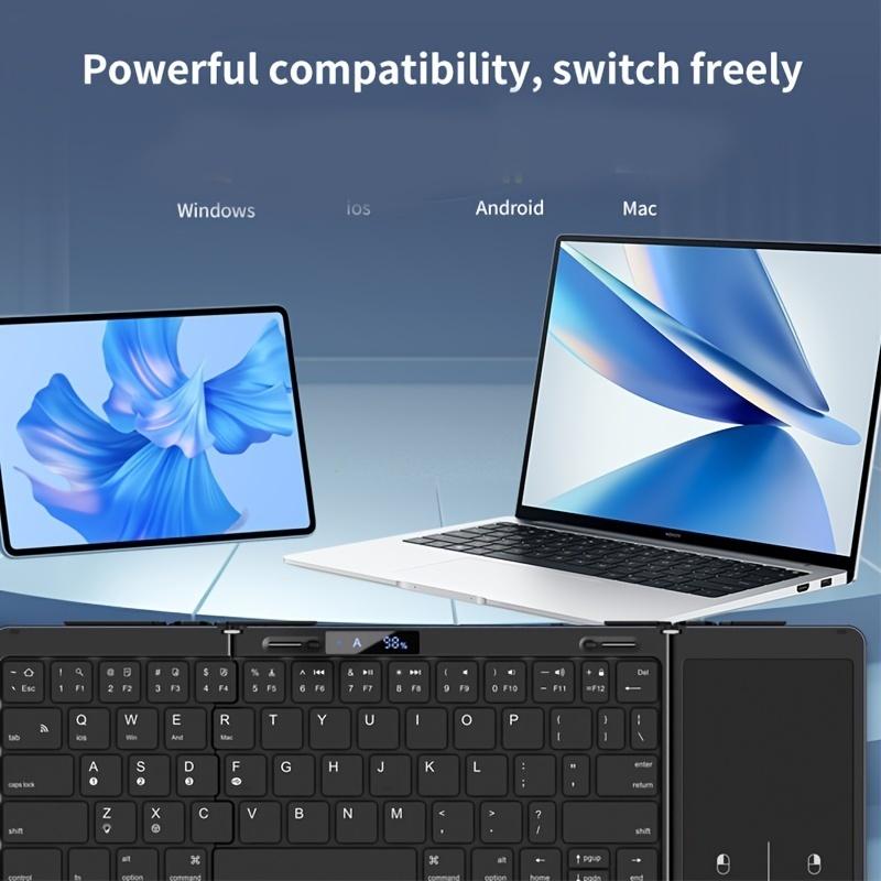 Wireless Folding Keyboard with Backlight RGB Foldable Bluetooth Keyboard with Touchpad Travel Keyboard for iOS Android Mac OS