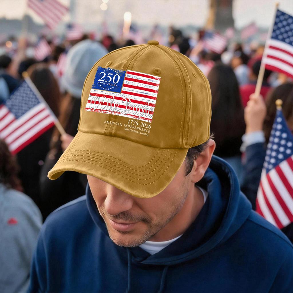 Adjustable Baseball Cap with 250th Anniversary American Independence Flag Print Unisex Casual Cotton Hat for Outdoor Activities