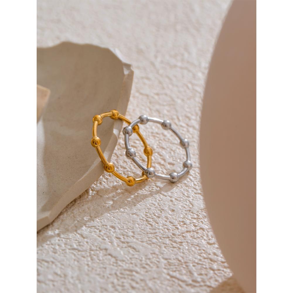 Yhpup 6789# Minimalist 18K PVD Plated Beads Geometric Thin Ring Stainless Steel Gold Silver Color Charm Fashion Finger Jewelry
