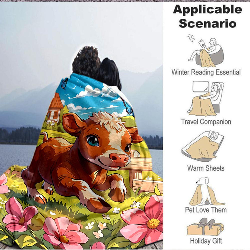 1pc Cow Print Blanket Lightweight Flannel Blanket Throw Blanket For Sofa, Bed, Travel, Camping, Livingroom, Office, Couch, Chair, And Bed Yy251015125