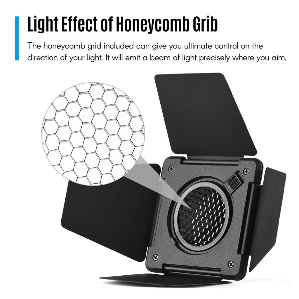 NiceFoto SN-33 Photography Light Barn Door Barndoor with Honeycomb Grid 5pcs Color Filters for Mini