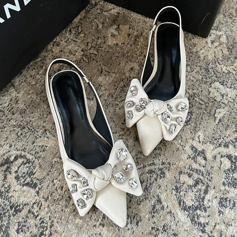 Dámské boty Jarní novinka Motýlí uzel Dámské boty s řetízkovým podpatkem Sexy šaty Tenký podpatek Špičatá špička Dámské vysoké podpatky Dámské