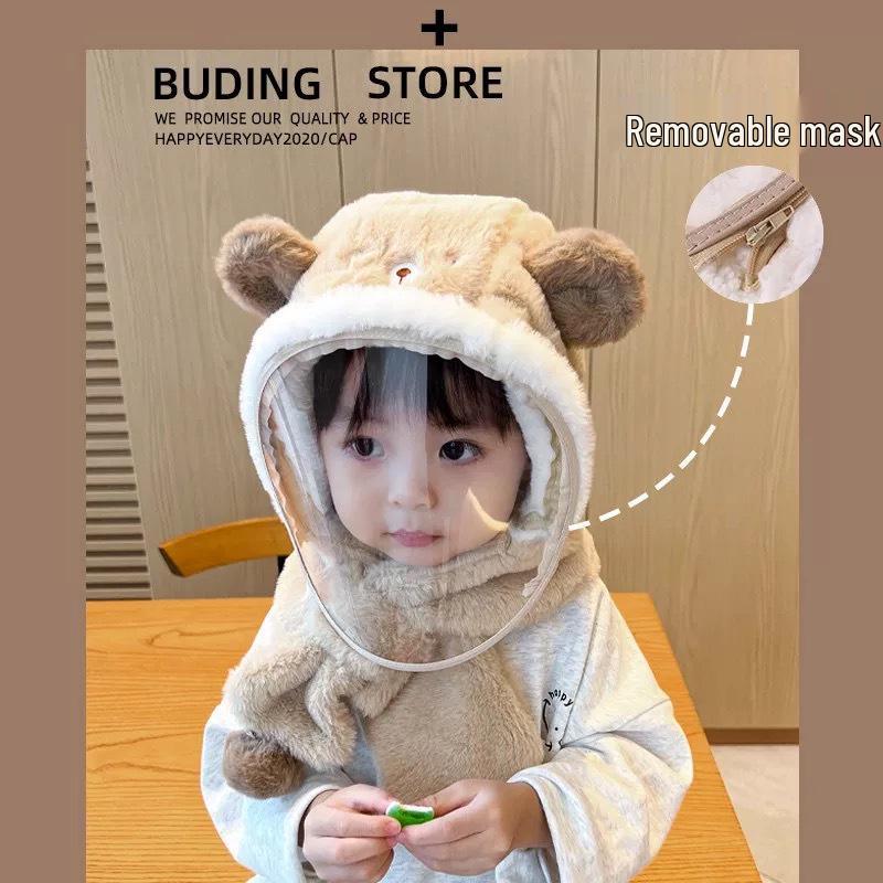 Unisex Winter Windproof Hat and Scarf Set for Kids with Face and Ear Protection
