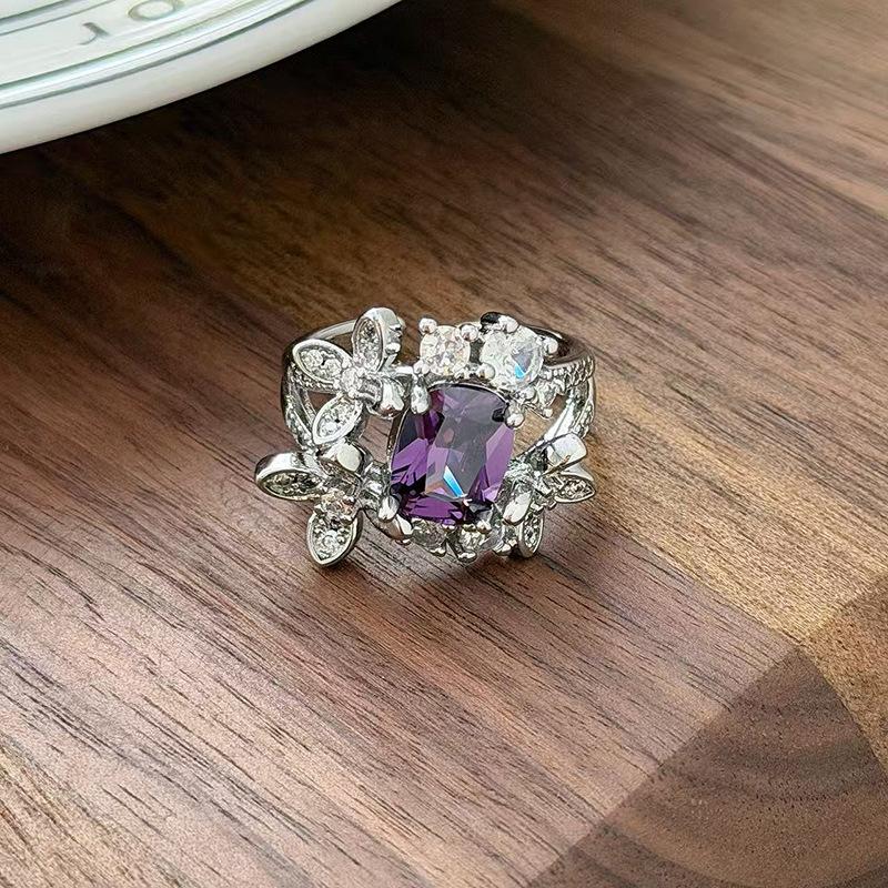 Nine Purple Fire Purple Diamond Super Immortal Zir*****Pen Ring Exquisite Light Luxury High-End Niche Design Stacked Ring Girl