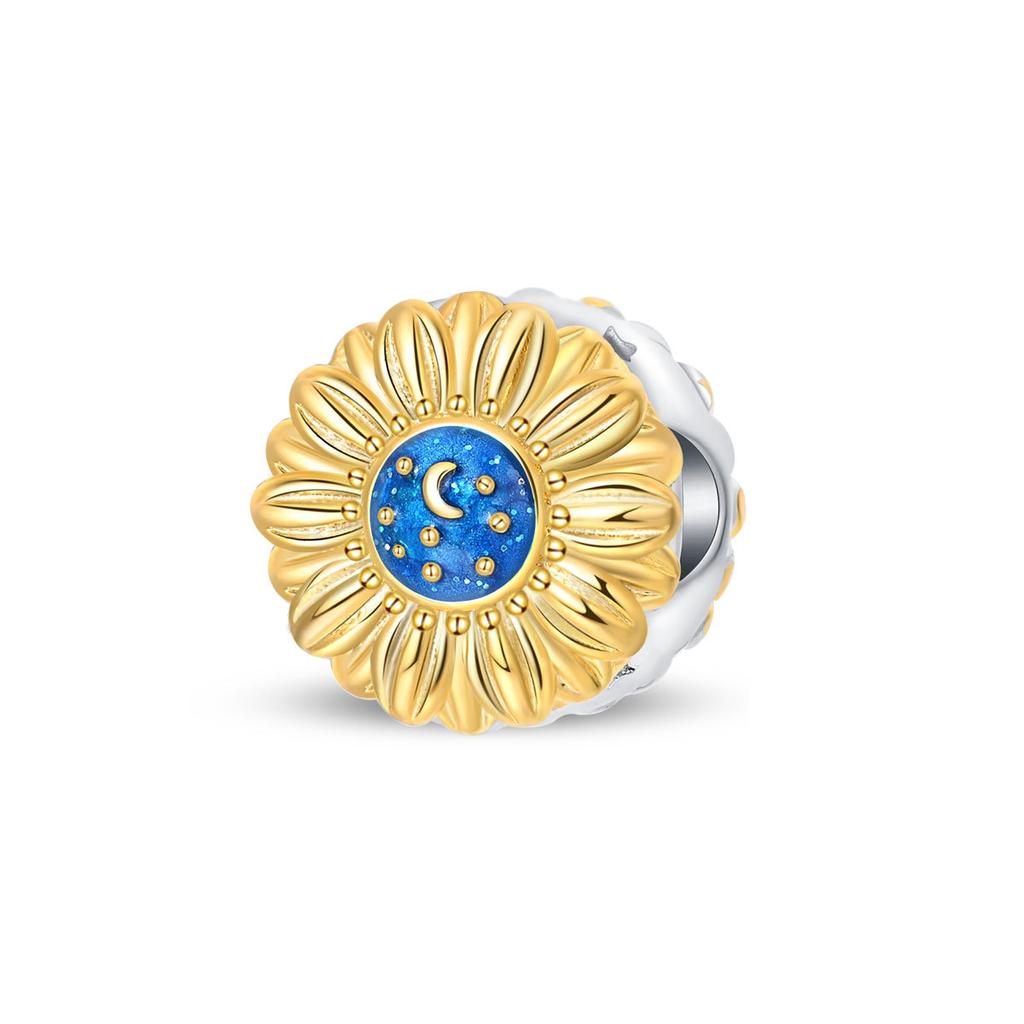 S925 Silver Iris Flower Starry Sky Sunflower Pendant Clasp Bead Bracelet DIY Jewelry Accessories
