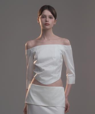 Mausolleum Long Sleeve Satin Corset Top - Ivory