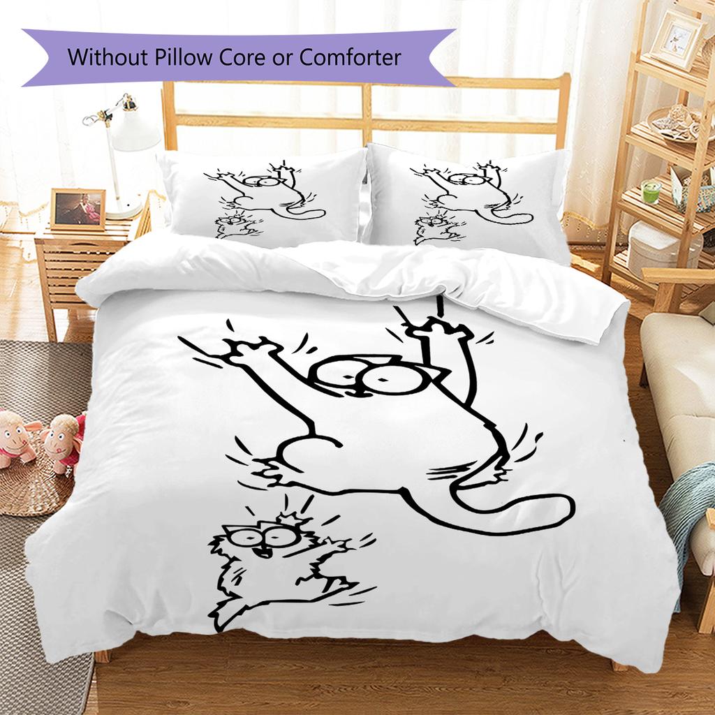 Biancheria da letto con motivo Simon's Cat, Set piumone Copripiumone Federa Regalo di Compleanno per la Casa (1 * copripiumino + 2 * federa, senza nucleo)