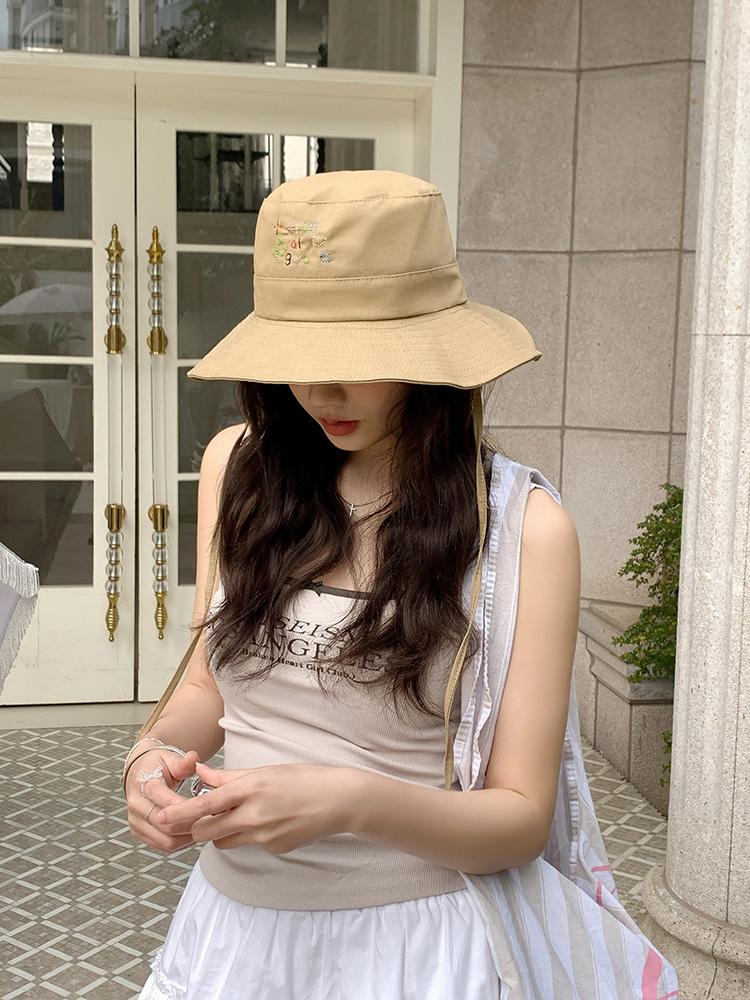 Big Eaves Bucket Hat Women's Summer Tide Outdoor Travel Versatile Pink Cartoon Small Fresh Sunshade Sunscreen Basin Hat