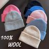 High-Quality 100% Pure Wool Winter'S Knitted Hat Women Solid Color Double-Layer Warm Soft Wollen Beanies Y2K Bonnet Skullies Cap