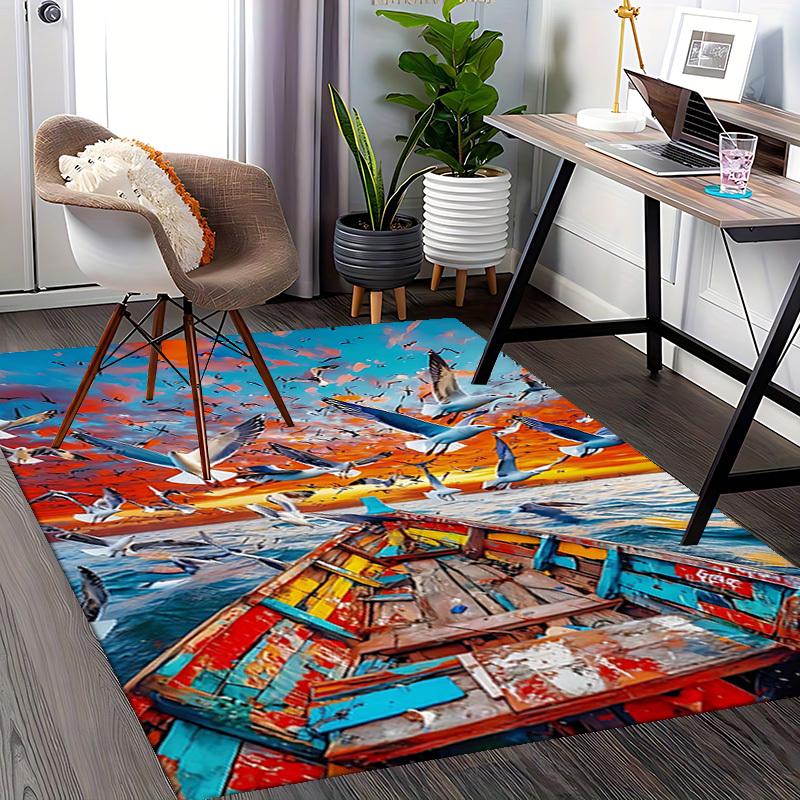 1pc Anime Seagull Chair Mat - Office Desk Rug with Vibrant Sea Sunset Design, Perfect for Anime Lovers and Home Decor Enthusiasts.A096