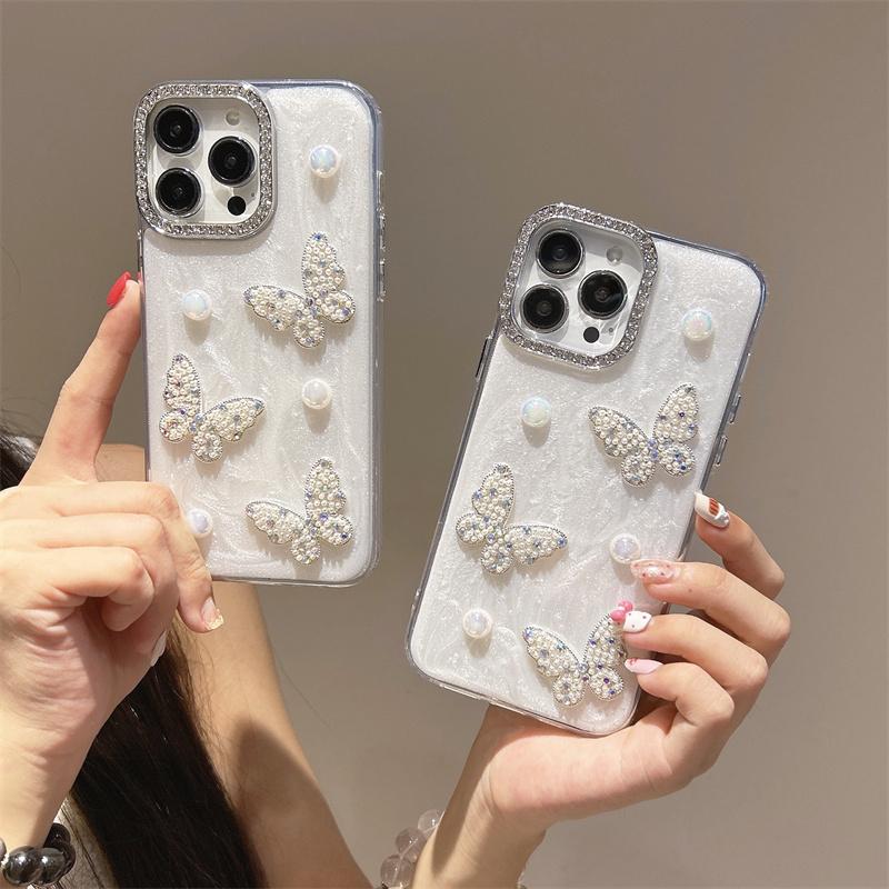 Butterfly PearlGlitter Phone Case for iPhone 17 16 15 14 13 12 11 Pro Max XR XS 7 8 Plus Back Phone Cover Capa