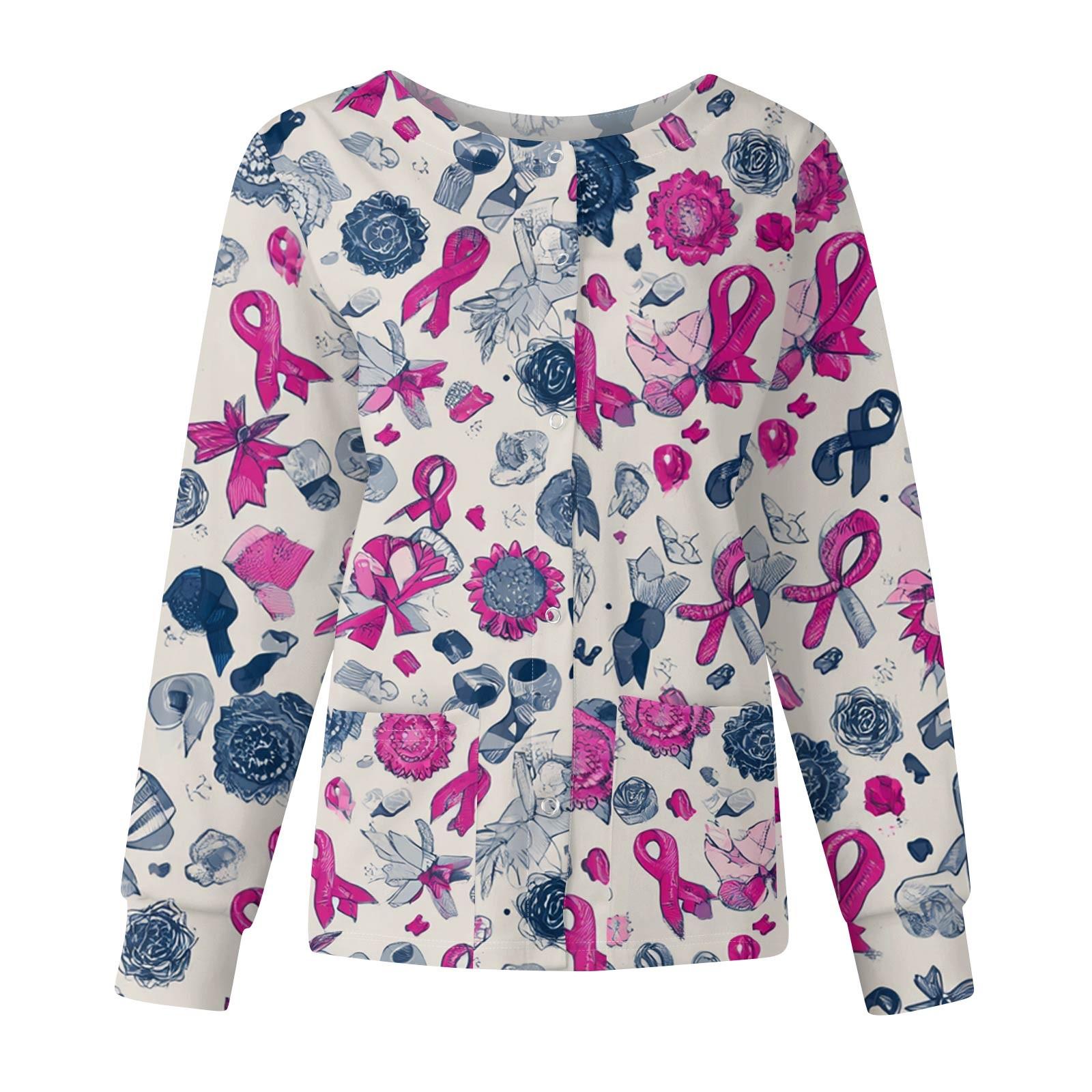 

Women Long Sleeve Pattern Tops Pocket Working Stand-up Collar Single-breasted Protective Overalls Jacket Top Christmas XXL