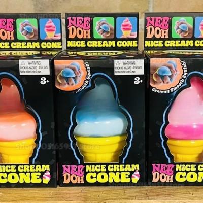 Nee-Doh Nice Cream Cone Colorful Ice Cream Shaped  Sensory Stress Reliever Fidget Tool For Anxiety & Focus For Adults & Kids