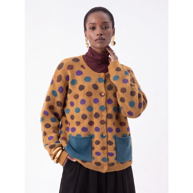 TIFICY Maglioni da Donna Moda Casual Autunno Inverno Stampa a Pois Manica Lunga Girocollo